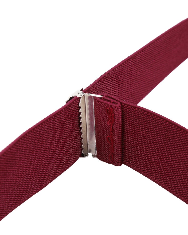 Kajeer Mens Adjustable Button End Suspenders - Y-Back Elastic Tuxedo Suspenders with Heavy Duty Leather Buttons End (Wine red) - Image 4